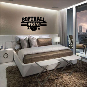 Softball mom vinyl wall decal with bold SOFTBALL MOM text and star graphic