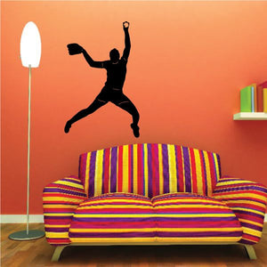 Black softball pitcher silhouette wall decal, dynamic pitching pose