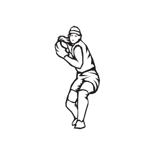 Softball player vinyl wall decal, black outline holding glove and ball
