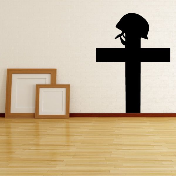 Soldier Helmet on Cross Decal