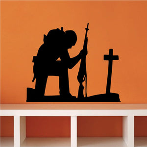 Black soldier mourning silhouette decal with rifle and cross