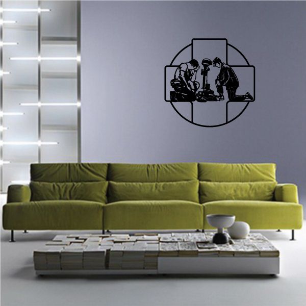 Remembrance soldier wall decal with circular frame and soldier silhouettes at center