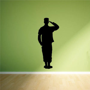 Soldier saluting decal with black standing soldier silhouette