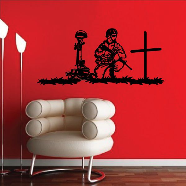 Soldier and battlefield cross wall decal with black silhouette figures