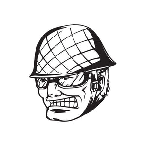 Soldier helmet face decal in black line art with goggle grid