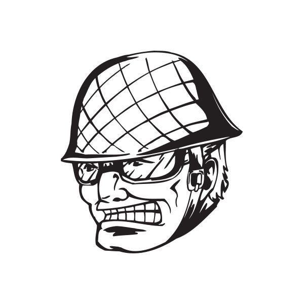 Soldier helmet face decal in black line art with goggle grid