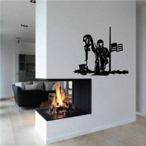 Soldier with half-mast flag wall decal