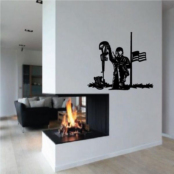 Soldier with half-mast flag wall decal