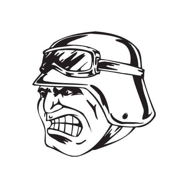 Soldier face decal with helmet and goggles, bold illustrated outline