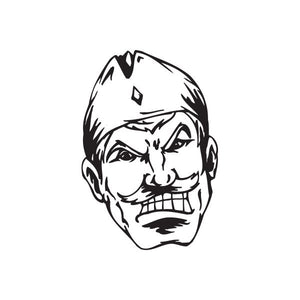 Soldier mustache face decal, black-and-white stylized male face