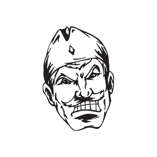 Soldier mustache face decal, black-and-white stylized male face