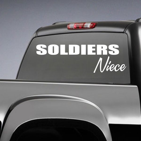 Black car decal with white text reading “SOLDIERS” and “Niece” in script