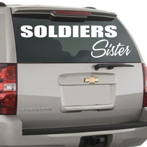 Rear window car decal with SOLDIERS and Sister text in white