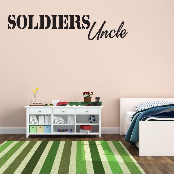 Soldiers Uncle wall decal with bold block and script lettering, dark text