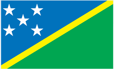 Solomon Islands flag sticker, rectangular blue and green design with yellow diagonal stripe and white stars