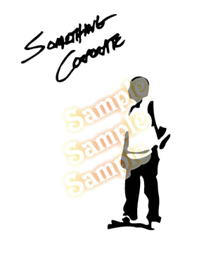 Music band decal with black silhouette and script lettering
