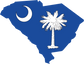 South Carolina state flag sticker, blue map with crescent moon and palmetto tree