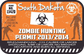 Orange zombie hunting permit sticker with South Dakota text and biohazard symbol