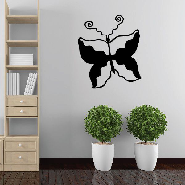 Southwestern butterfly decal with bold black butterfly silhouette and decorative swirl details