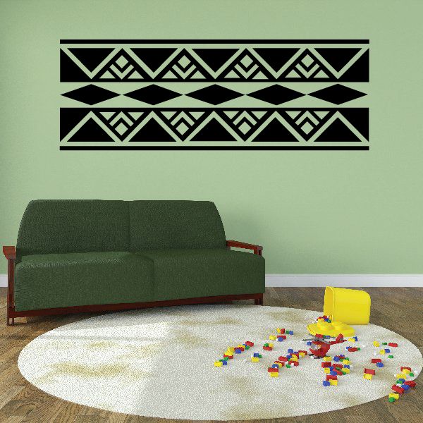Southwestern diamond border wall decal with black, white, and green geometric strip