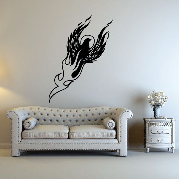 Black flaming eagle wall decal with southwestern feather details