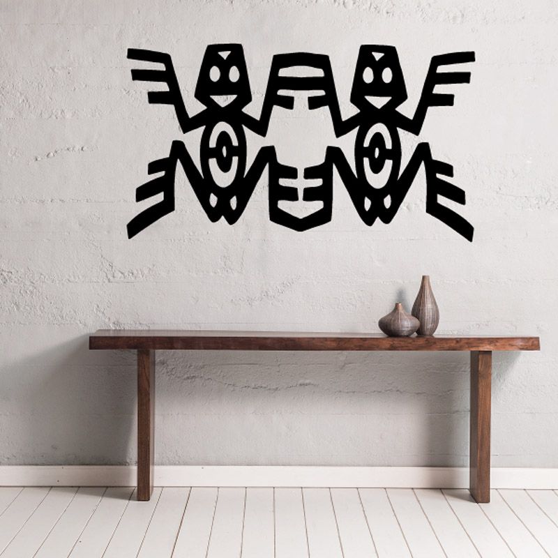 Southwestern style frog wall decal set, black cartoon frogs with patterned bodies