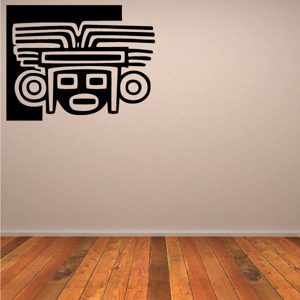 Southwestern mask decal with black-and-white stylized face and geometric lines