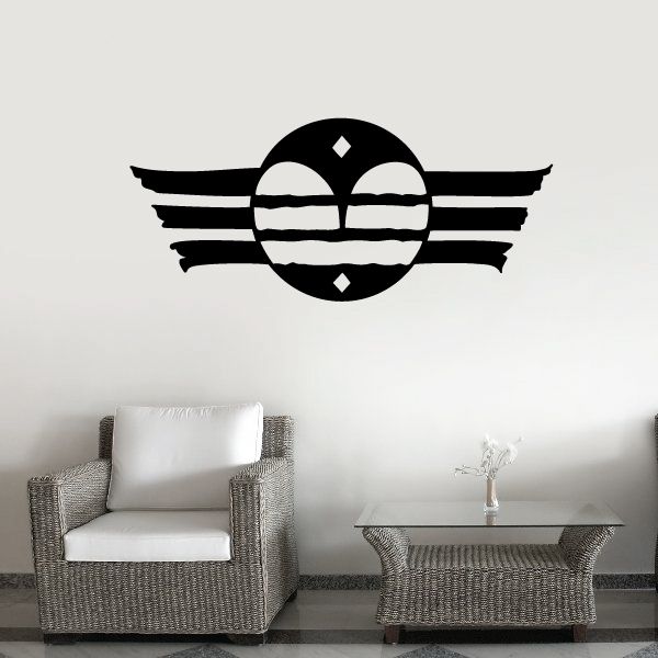 Owl decal with black-and-white circular design and winged stripes