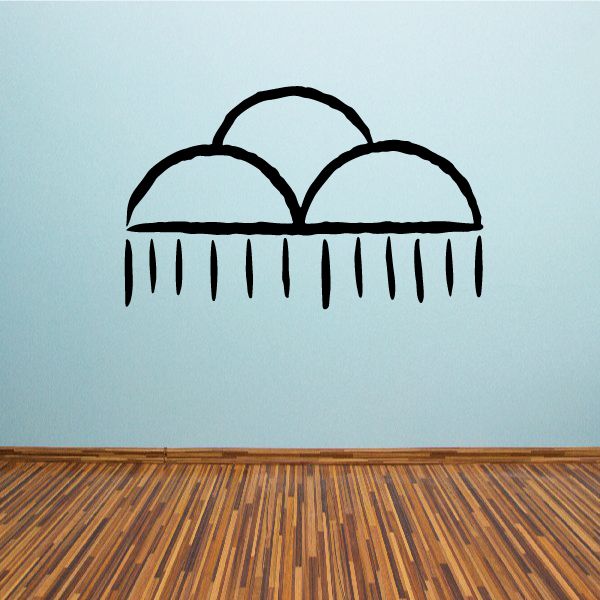 Rain cloud wall decal with three arched clouds and black dripping raindrops
