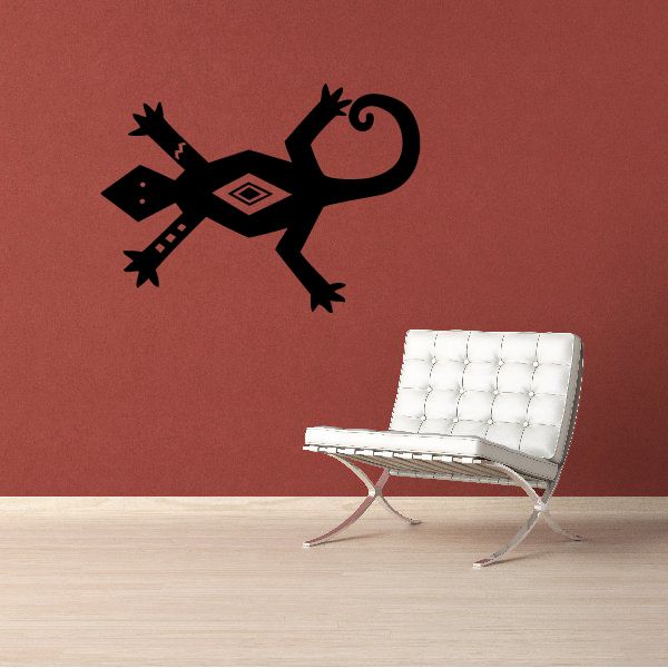 Southwestern lizard decal, black silhouette with diamond accents and star details