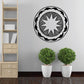 Round black-and-white sun and cloud wall decal with radiating starburst center