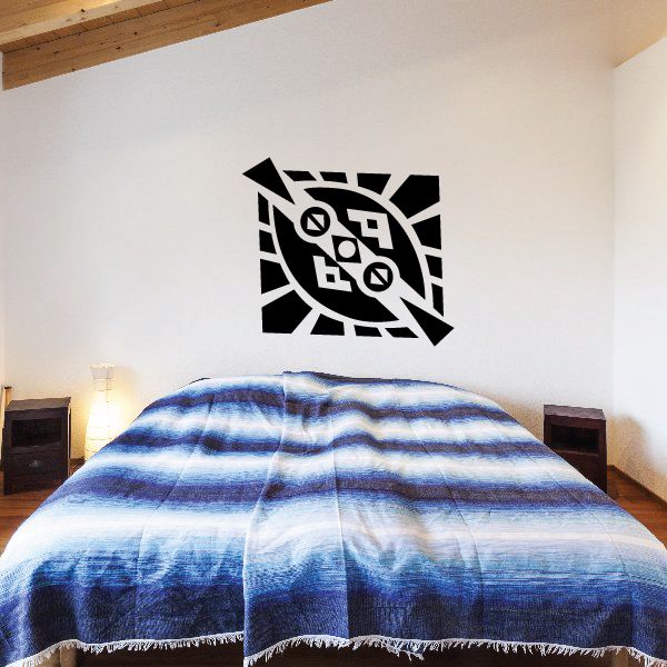 Geometric black sun wall decal with circular detail accents
