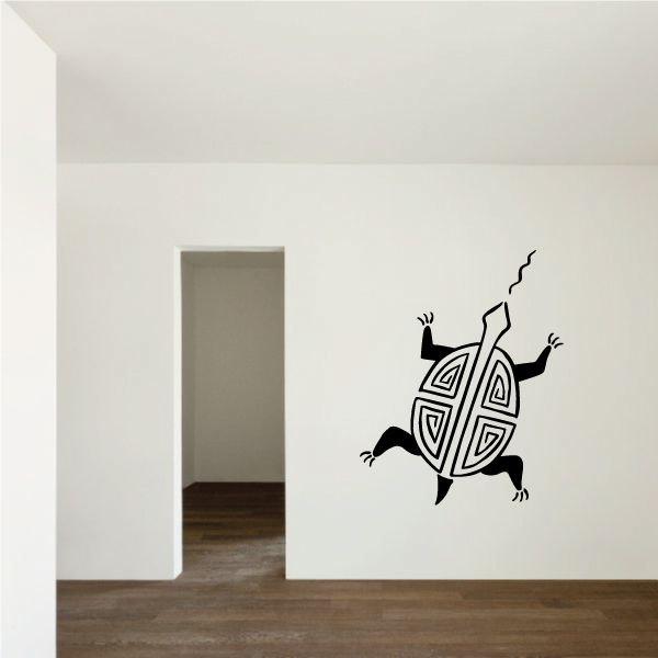 Southwestern swimming turtle wall decal, black with white tribal pattern
