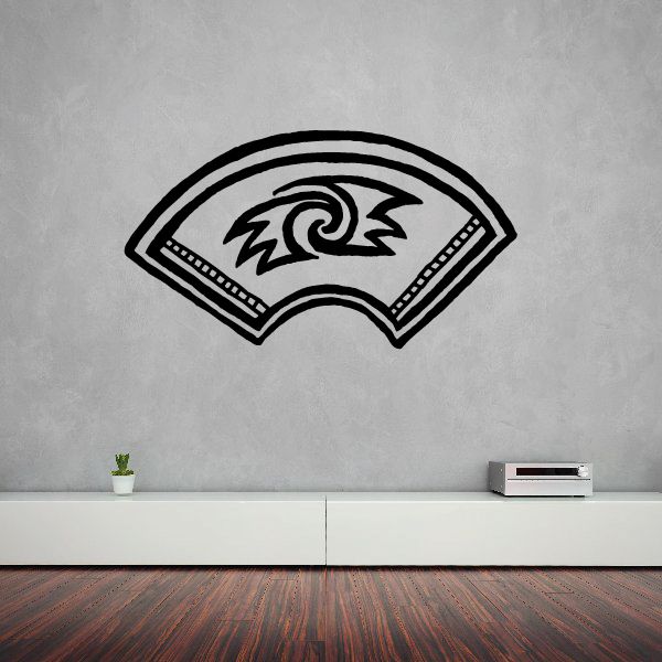 Southwestern arch wall decal with swirling central design, dark outlines and light fill