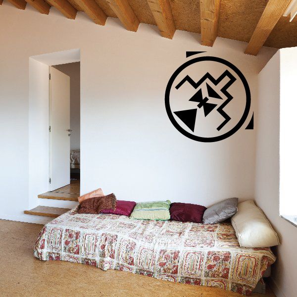 Southwestern circular zigzag temple wall decal in black and white