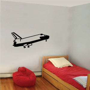Space shuttle flying wall decal with black silhouette