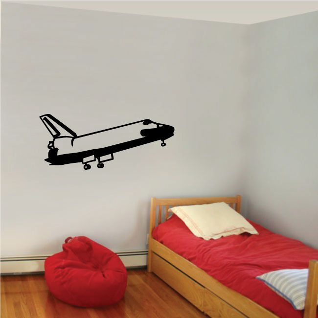Space shuttle flying wall decal with black silhouette