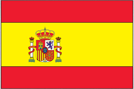 Spain flag sticker, rectangular red-yellow-red bands with central coat of arms
