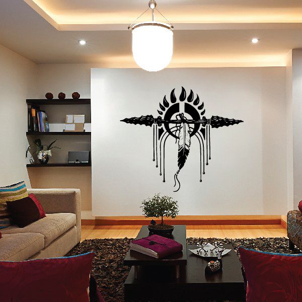 Black dream catcher decal with spear, feathers, and hanging charm