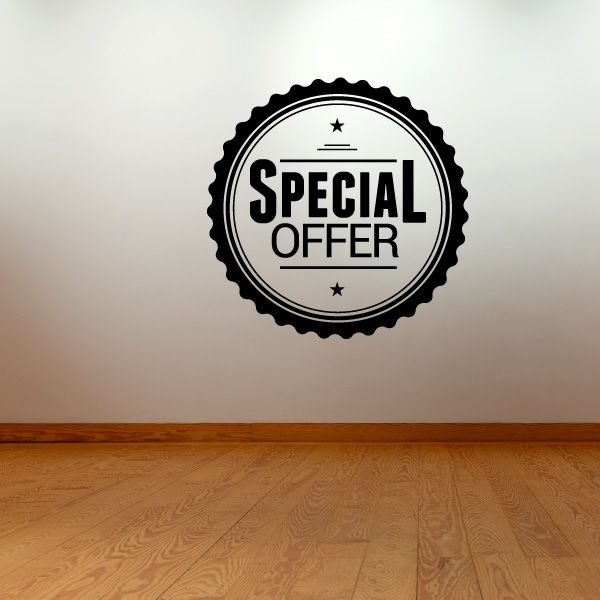 Round vinyl wall decal, scalloped edge, Special offer lettering