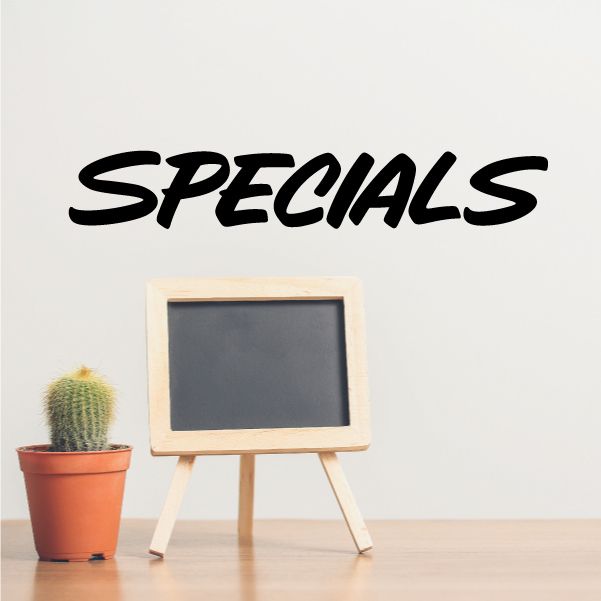 Specials vinyl wall decal, black cursive text