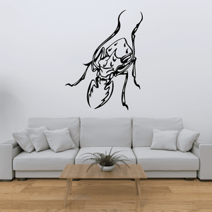 Beetle wall decal, black spiky line-art insect with long legs