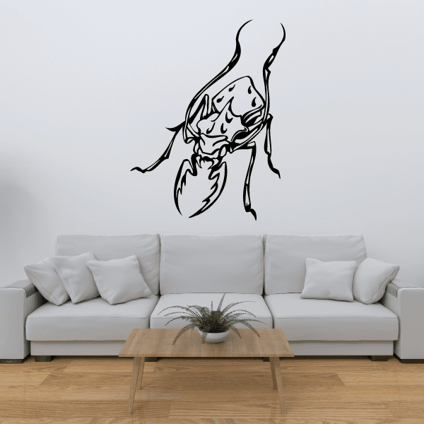 Beetle wall decal, black spiky line-art insect with long legs