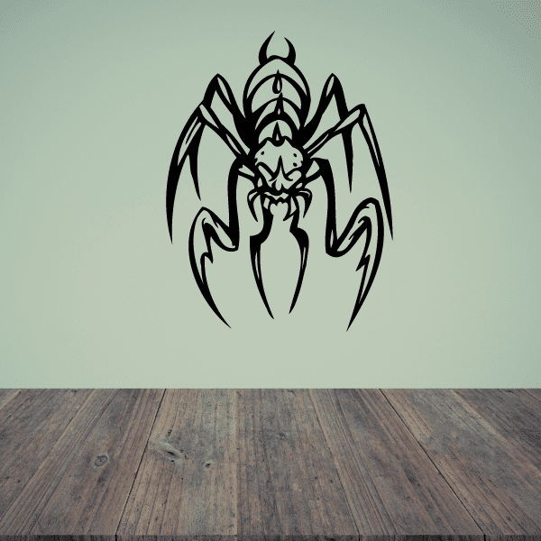 Black spiked beetle front-facing decal sticker with detailed mandibles