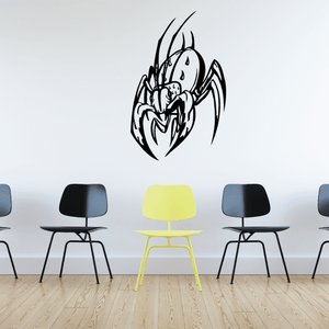 Spiky beetle decal with outlined, jagged wings and body illustration in black