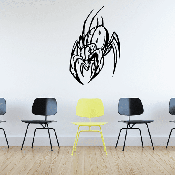 Spiky beetle decal with outlined, jagged wings and body illustration in black