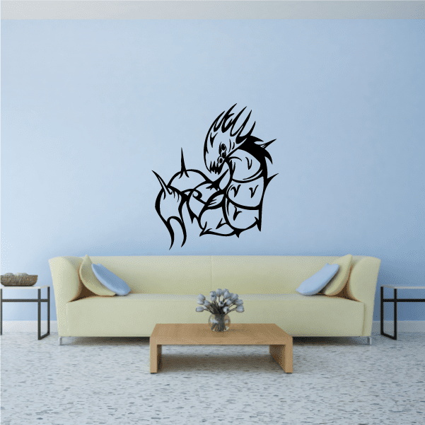 Black spiky caterpillar wall decal in tribal cartoon style