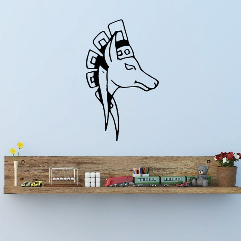 Native dog headdress decal with white line-art profile and feather headpiece