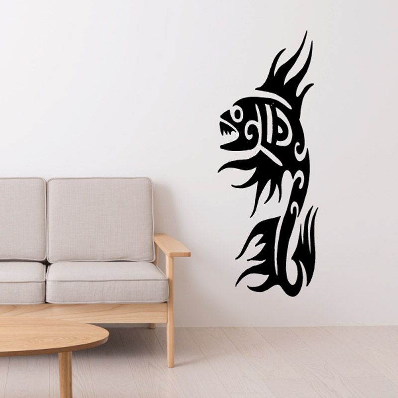 Black tribal lizard wall decal with flowing flame-like tail