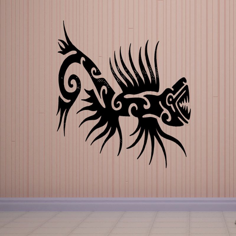 Black tribal iguana wall decal with ornamental tail and head